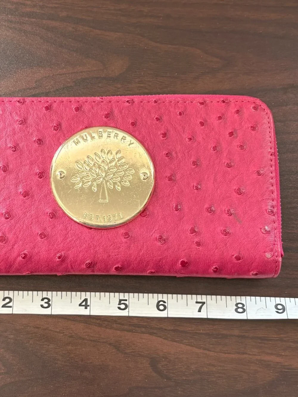 Fuchsia Ostrich Leather Continental Zip Wallet Gold Hardware Barbiecore